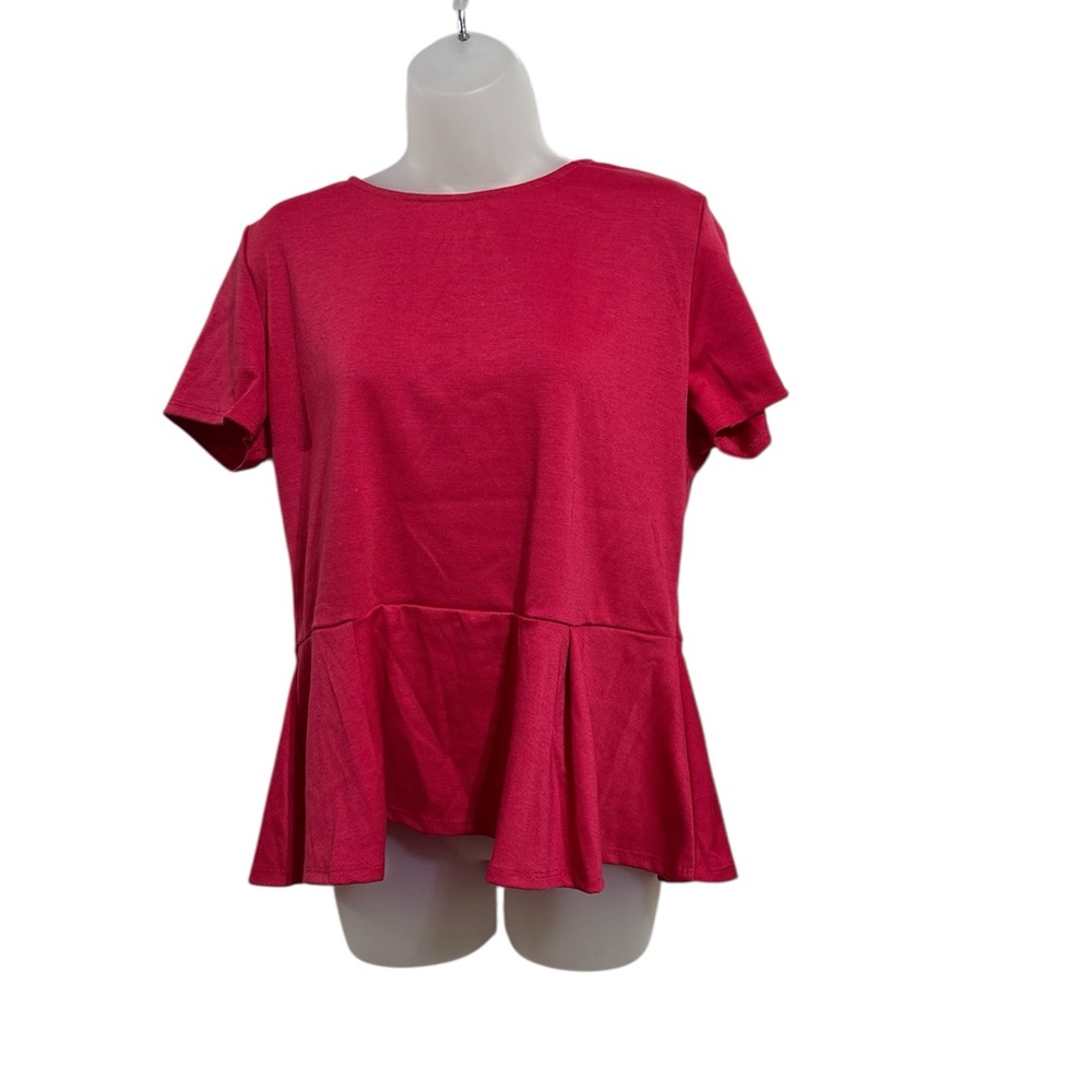 Doublju Red Peplum Blouse with Short Sleeves